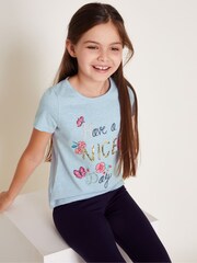 Monsoon Blue Have A Nice Day 100% Cotton Embroidered T-Shirt - Image 1 of 4
