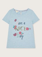 Monsoon Blue Have A Nice Day 100% Cotton Embroidered T-Shirt - Image 2 of 4