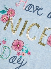 Monsoon Blue Have A Nice Day 100% Cotton Embroidered T-Shirt - Image 4 of 4