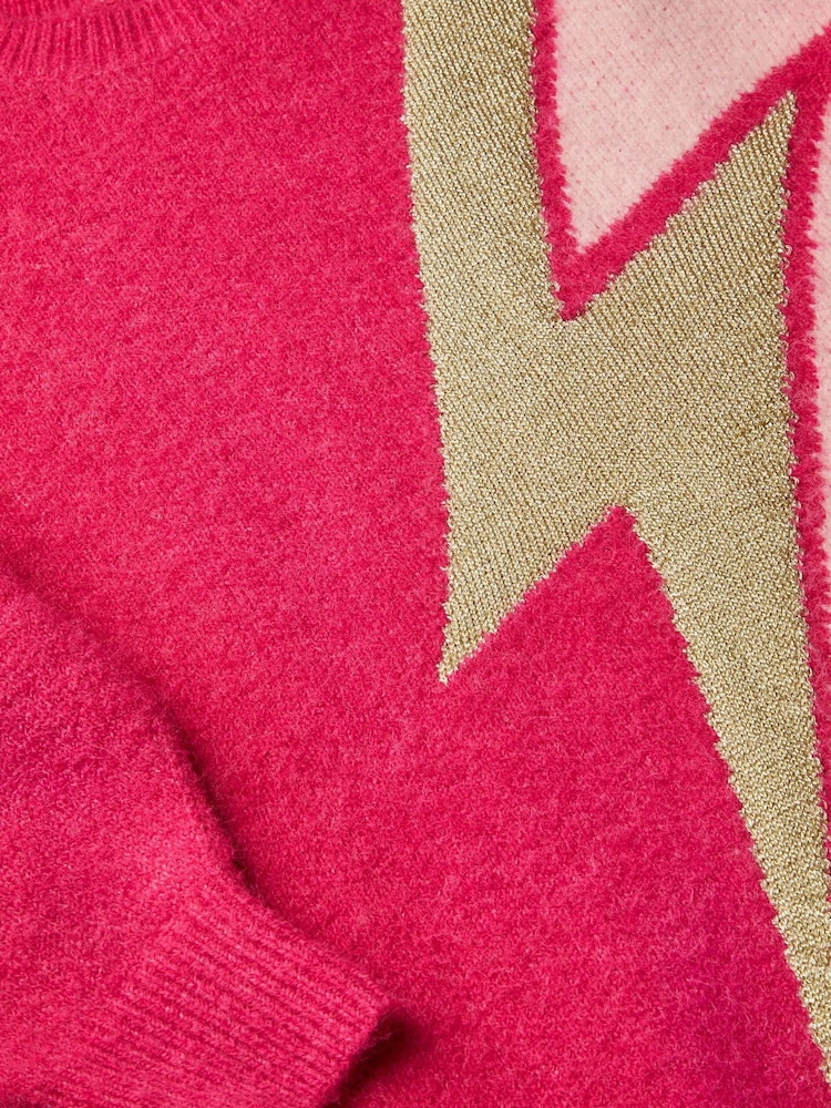 Monsoon Pink Lightning Bolt Intarsia Jumper - Image 3 of 3