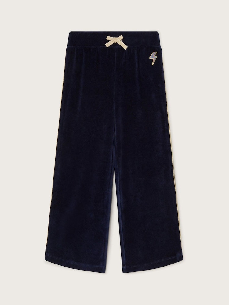 Monsoon Blue Wide Leg Velour Joggers - Image 1 of 3