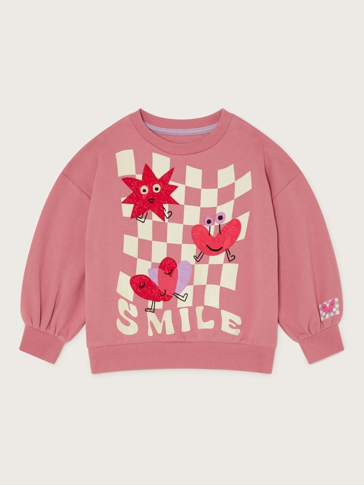 Monsoon Pink Glow In The Dark Smile Graphic 100% Cotton Sweatshirt - Image 1 of 3 Monsoon Pink Glow In The Dark Smile Graphic 100% Cotton Sweatshirt - Image 1 of 3