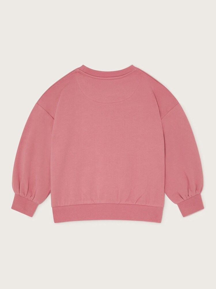 Monsoon Pink Glow In The Dark Smile Graphic 100% Cotton Sweatshirt - Image 2 of 3 Monsoon Pink Glow In The Dark Smile Graphic 100% Cotton Sweatshirt - Image 2 of 3