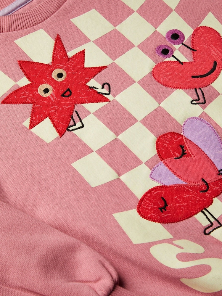 Monsoon Pink Glow In The Dark Smile Graphic 100% Cotton Sweatshirt - Image 3 of 3 Monsoon Pink Glow In The Dark Smile Graphic 100% Cotton Sweatshirt - Image 3 of 3