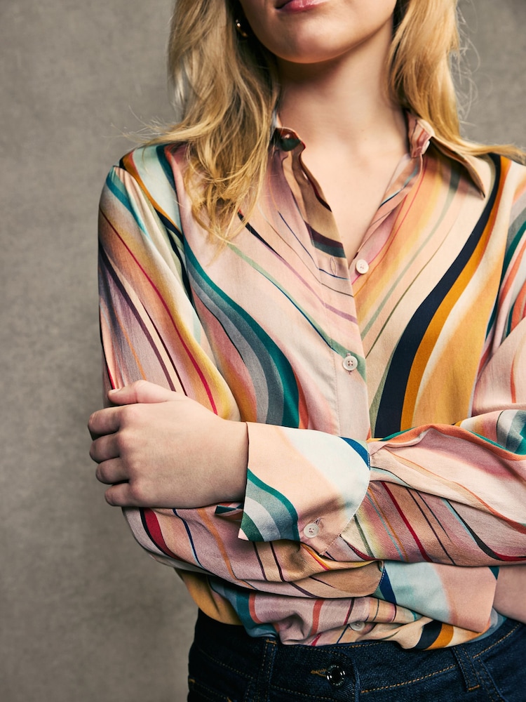 PS Paul Smith Pink Swirl Design Silk Shirt - Image 5 of 7