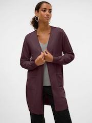 VERO MODA Burgundy Long Sleeves Open Longline Cardigan - Image 1 of 3