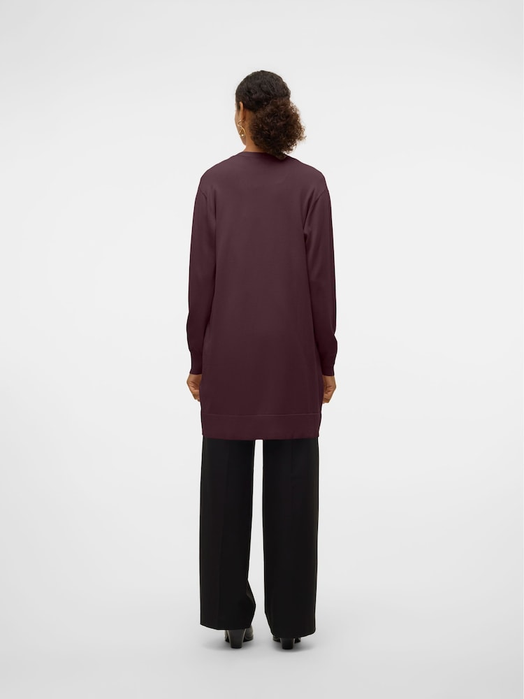 VERO MODA Burgundy Long Sleeves Open Longline Cardigan - Image 2 of 3