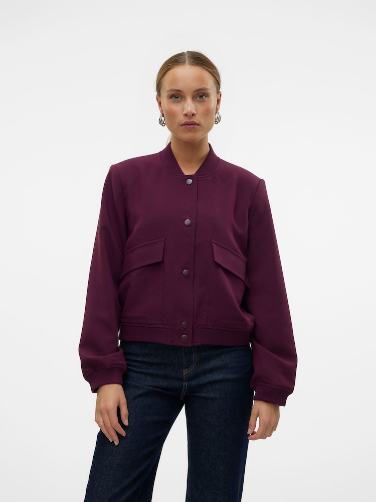 VERO MODA Burgundy Bomber Jacket - Image 1 of 6