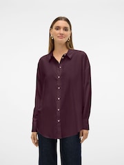 VERO MODA Burgundy Oversized Button Down Shirt - Image 2 of 5