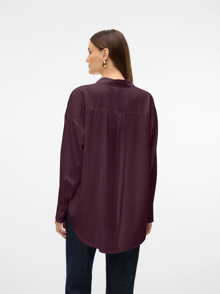 VERO MODA Burgundy Oversized Button Down Shirt - Image 3 of 5