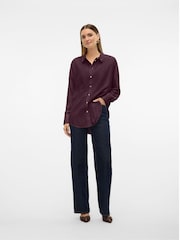 VERO MODA Burgundy Oversized Button Down Shirt - Image 4 of 5