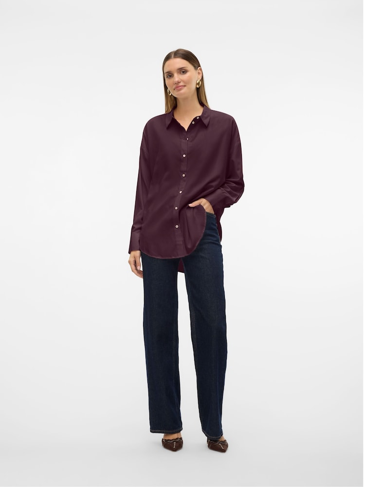 VERO MODA Burgundy Oversized Button Down Shirt - Image 4 of 5