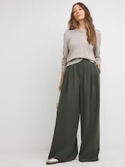 JD Williams Khaki Green Ultimate Tailored Wide Leg Trousers - Image 3 of 4