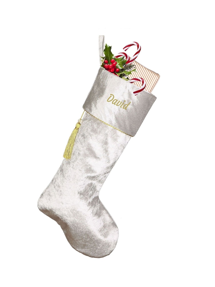 Personalised Kensington Silver Velvet Christmas Stocking by Dibor - Image 2 of 4 Personalised Kensington Silver Velvet Christmas Stocking by Dibor - Image 2 of 4