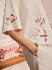 Rockett St George Cream Be Free Embroidered Button-Up 100% Cotton Shorts Set - Image 6 of 16