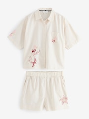 Rockett St George Cream Be Free Embroidered Button-Up 100% Cotton Shorts Set - Image 9 of 16