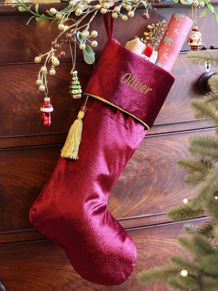 Personalised Kensington Red Velvet Christmas Stocking by Dibor - Image 1 of 4
