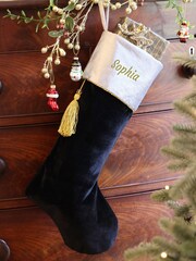 Personalised Kensington Velvet Christmas Black Stocking by Dibor - Image 1 of 4