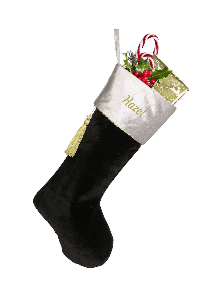 Personalised Kensington Velvet Christmas Black Stocking by Dibor - Image 2 of 4