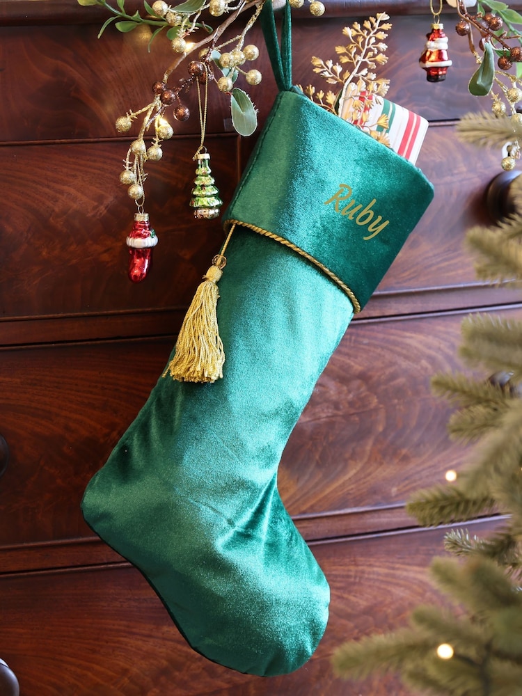 Personalised Kensington Green Velvet Christmas Stocking by Dibor - Image 1 of 4