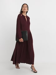 JD Williams Burgundy 2-In-1 Pleated Keyhole Detail Dress - Image 1 of 4