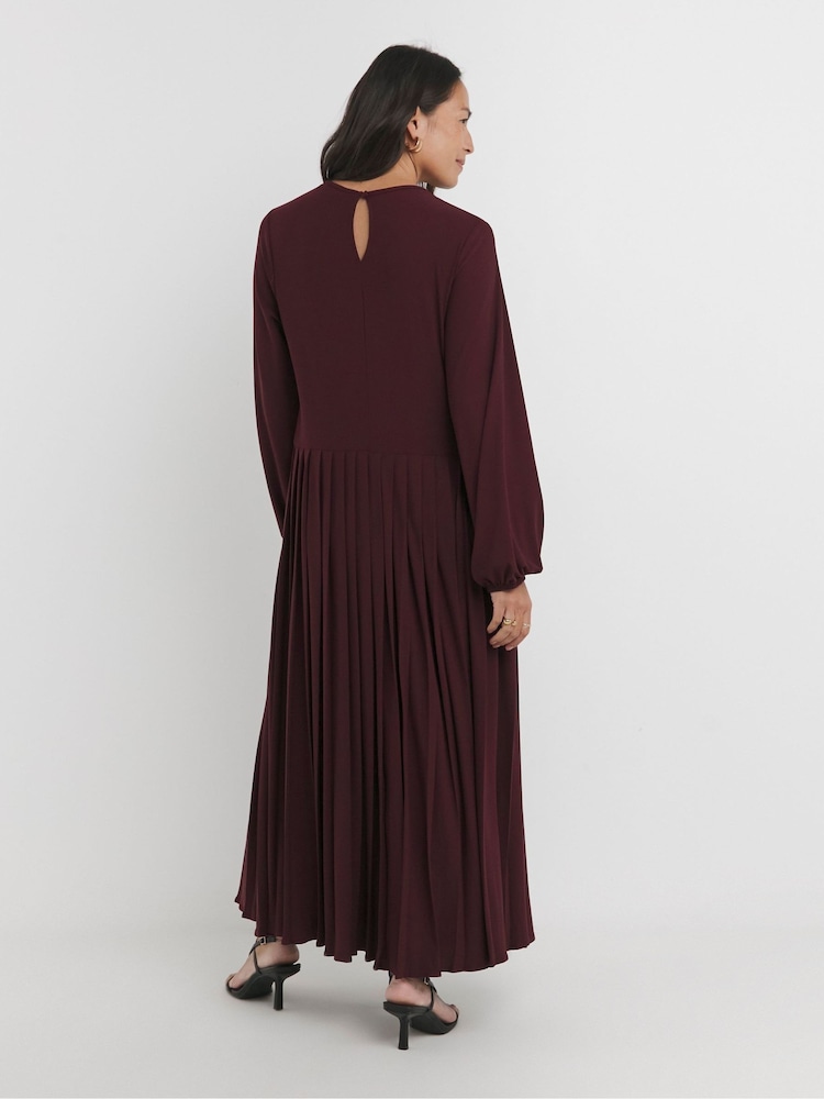 JD Williams Burgundy 2-In-1 Pleated Keyhole Detail Dress - Image 2 of 4