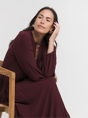 JD Williams Burgundy 2-In-1 Pleated Keyhole Detail Dress - Image 3 of 4