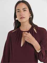 JD Williams Burgundy 2-In-1 Pleated Keyhole Detail Dress - Image 4 of 4
