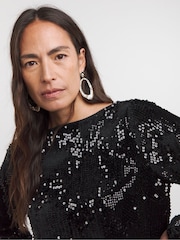JD Williams Black Sequin Velvet Slash Neck Top - Image 1 of 4