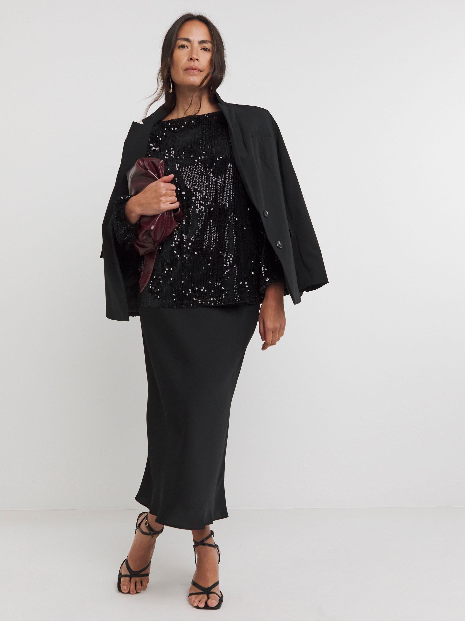 Buy JD Williams Black Sequin Velvet Slash Neck Top from the Next