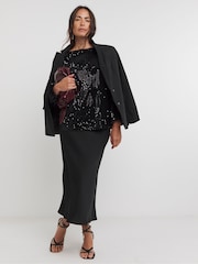 JD Williams Black Sequin Velvet Slash Neck Top - Image 3 of 4