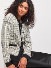 JD Williams Black Metallic Boucle Checked Cardigan - Image 1 of 4