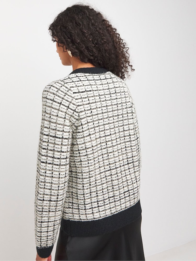 JD Williams Black Metallic Boucle Checked Cardigan - Image 2 of 4