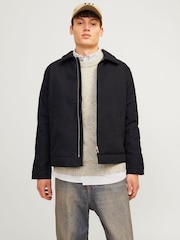JACK & JONES Black Black Zip Up Worker 100% Cotton Jacket - Image 1 of 7