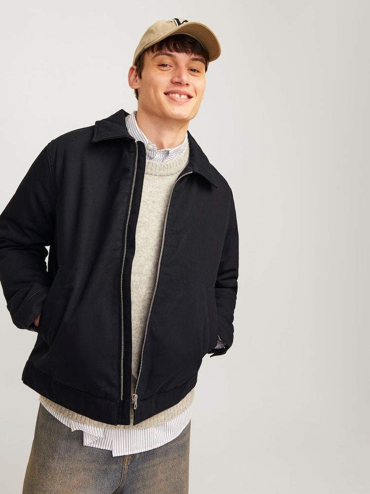 JACK & JONES Black Black Zip Up Worker 100% Cotton Jacket - Image 2 of 7