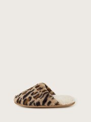 Monsoon Natural Dana Leopard Print Faux Fur Mule Slippers - Image 3 of 4