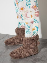 Monsoon Floral Pink Bree Faux Fur Slipper Boots - Image 1 of 3