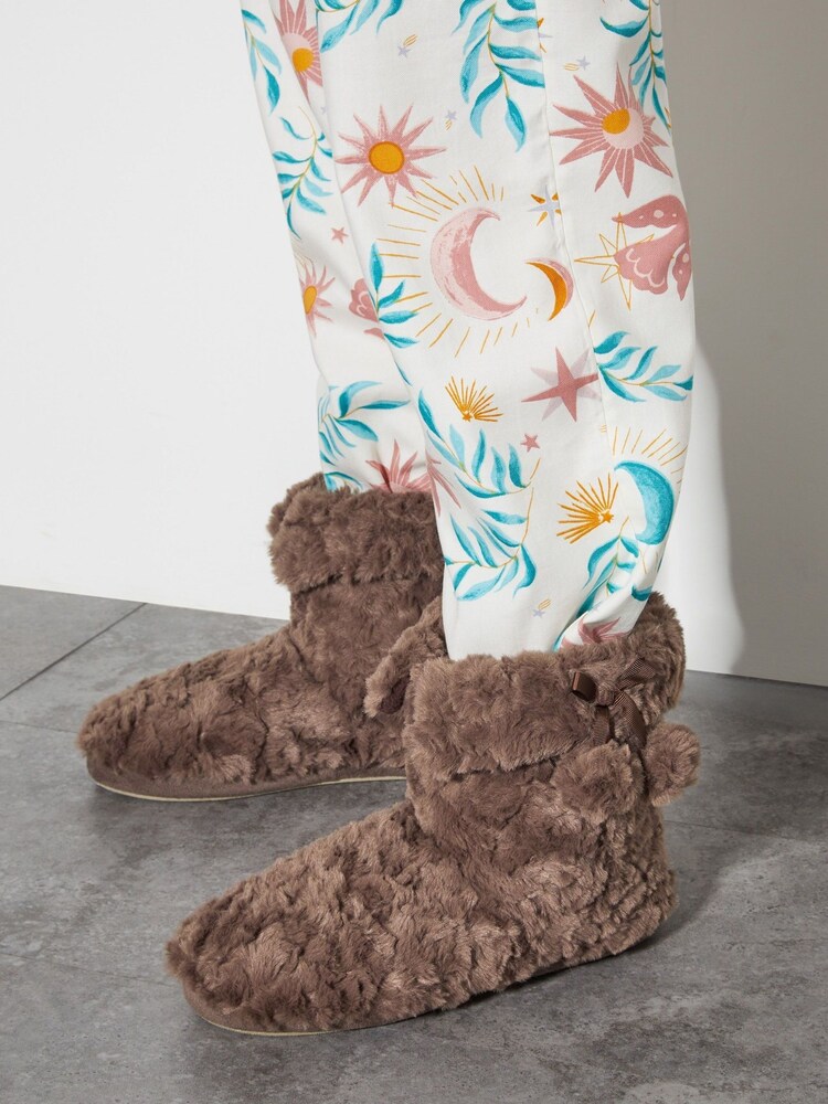 Monsoon Floral Pink Bree Faux Fur Slipper Boots - Image 1 of 3 Monsoon Floral Pink Bree Faux Fur Slipper Boots - Image 1 of 3