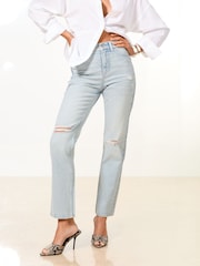 Lipsy Bleach Wash Sculpting High Waist Straight Leg Jeans - Image 1 of 5