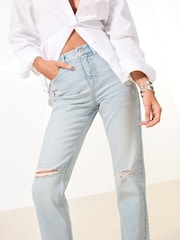 Lipsy Bleach Wash Sculpting High Waist Straight Leg Jeans - Image 4 of 5