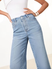 Lipsy Mid Wash Blue Embellished Crop Wide Leg Jeans - Image 1 of 5