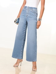 Lipsy Mid Wash Blue Embellished Crop Wide Leg Jeans - Image 2 of 5