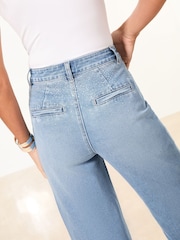 Lipsy Mid Wash Blue Embellished Crop Wide Leg Jeans - Image 4 of 5