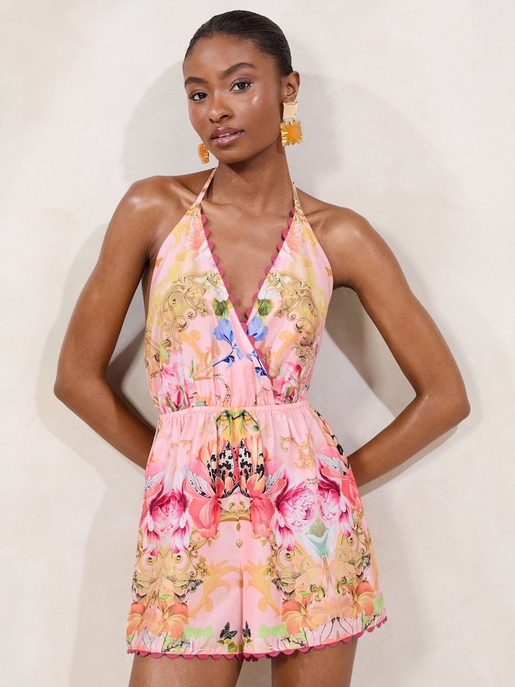 Lipsy Pink Printed Cover-Up Playsuit - Image 1 of 4
