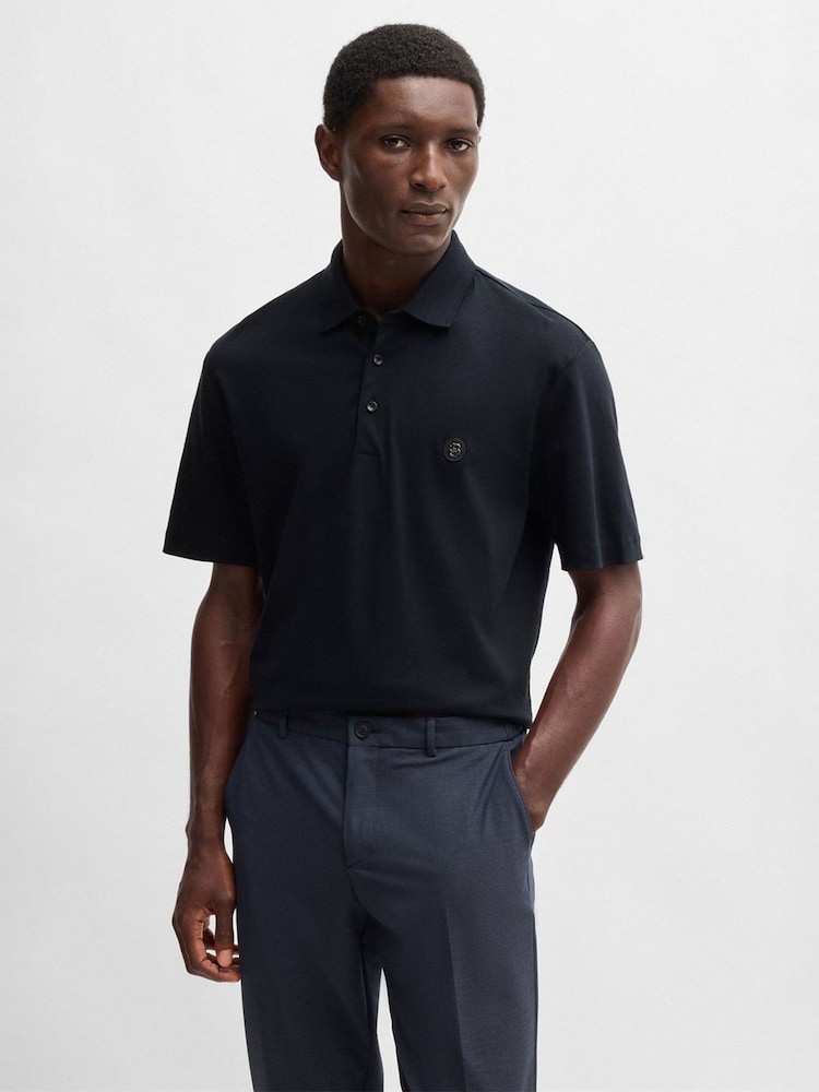 Azul - BOSS Double Monogram Mercerised 100% Cotton Polo Shirt - Imagen 1 de 5