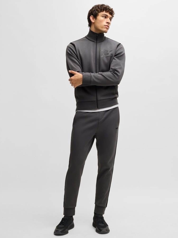 BOSS Grey Hadiko Tape Trim Regular Fit Tracksuit Jersey Joggers - Image 2 of 3