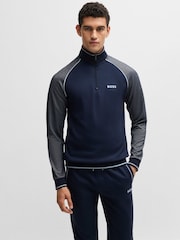 BOSS Blue Contrast Piping Zip Neck Sweatshirt - Image 1 of 4