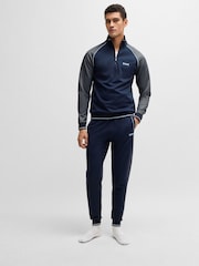 BOSS Blue Contrast Piping Zip Neck Sweatshirt - Image 3 of 4
