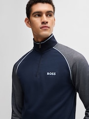 BOSS Blue Contrast Piping Zip Neck Sweatshirt - Image 4 of 4