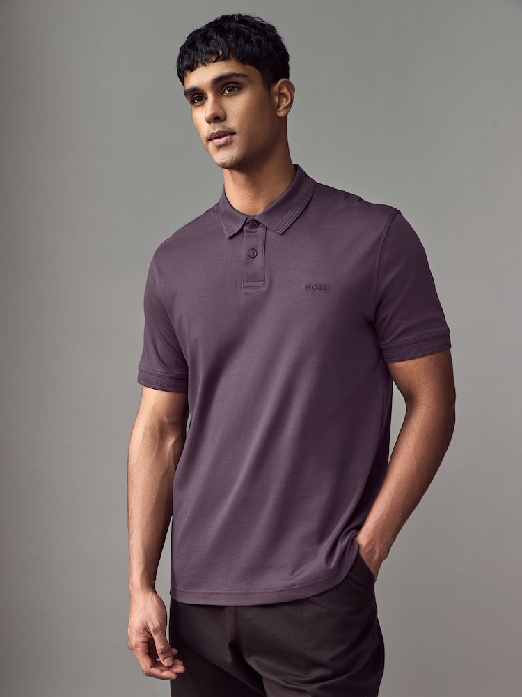 أرجواني - BOSS Interlock Logo Jersey Polo Shirt - صورة 1 من 4